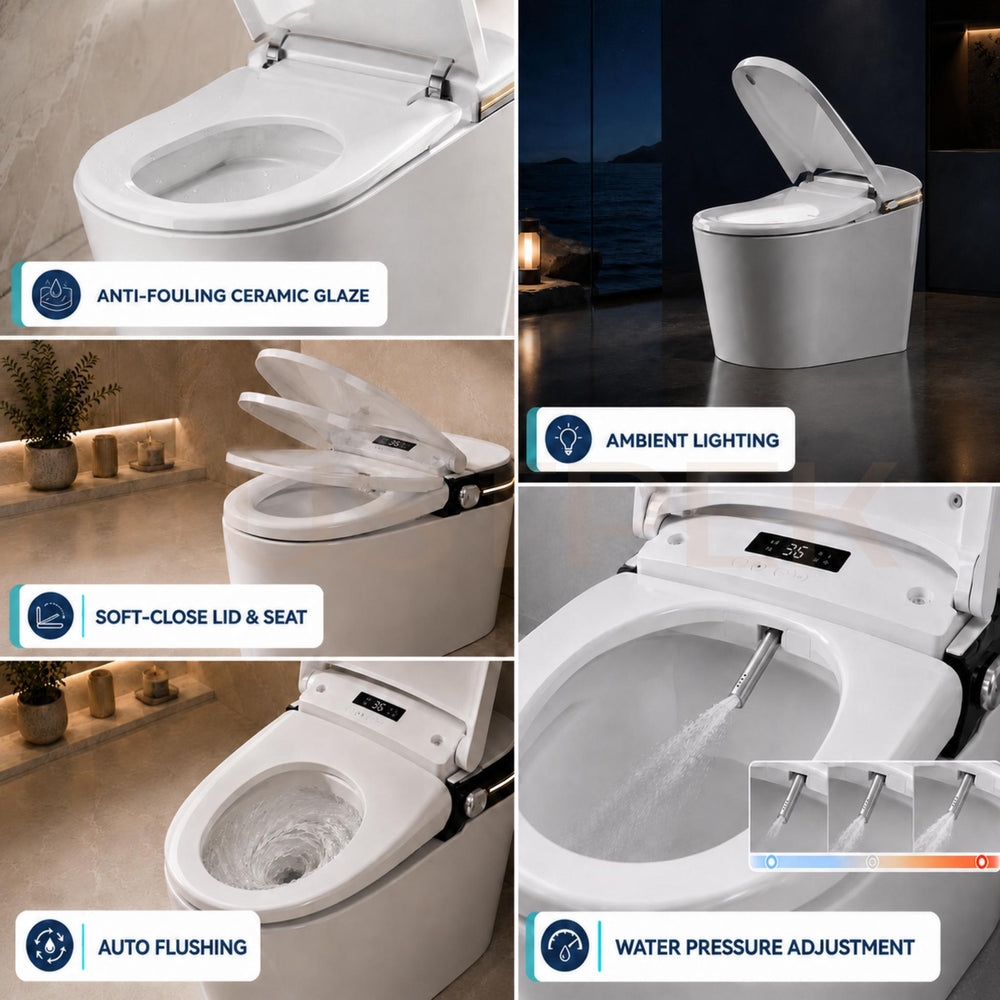 FLUVA U7 INTELLIGENT TOILET W/ AUTOFLUSH REMOTE CONTROLLED BIDET GLOSS WHITE