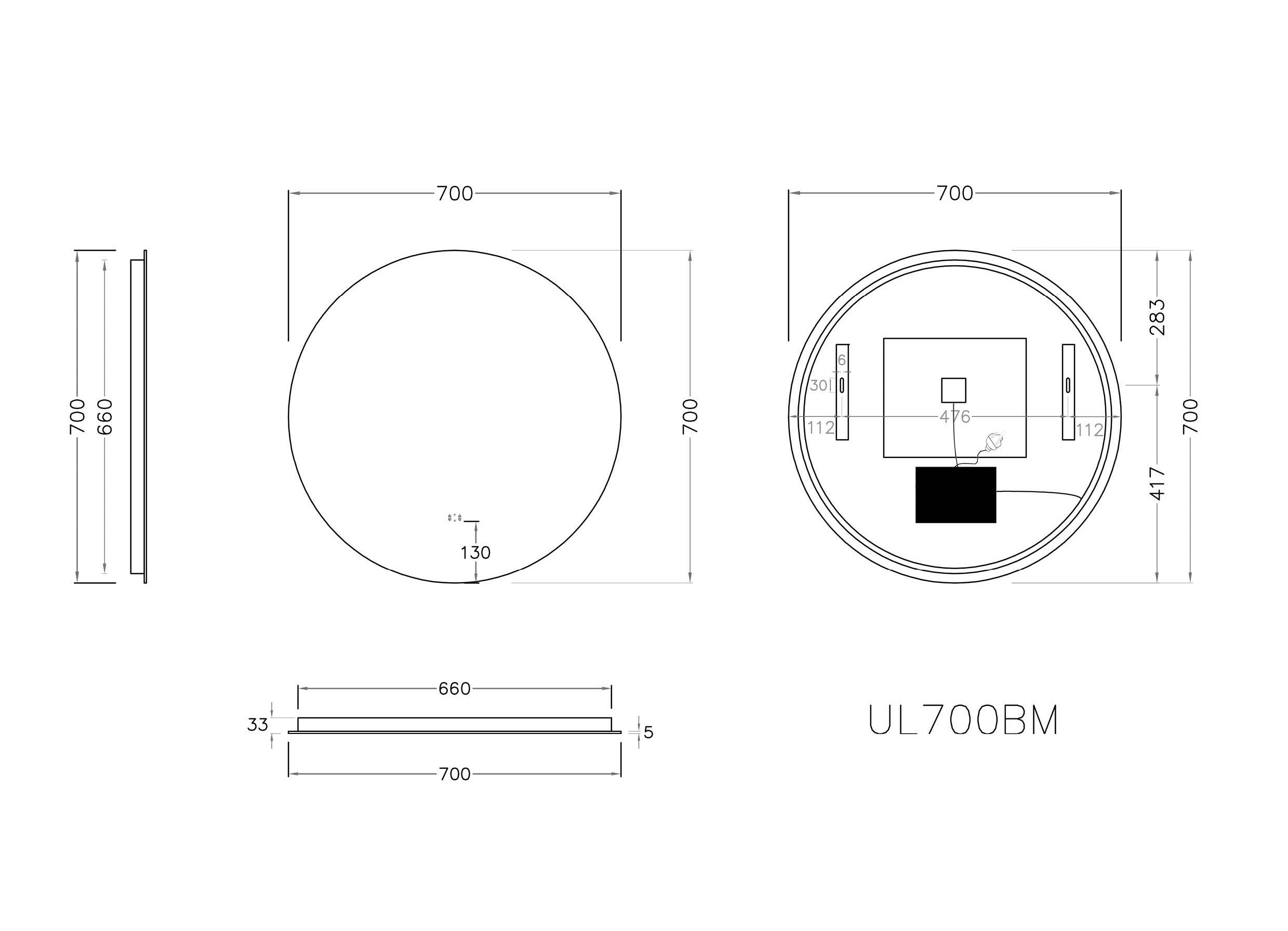 POSEIDON ROUND BACKLIT LED MIRROR 3 COLOUR LIGHTS 700MM