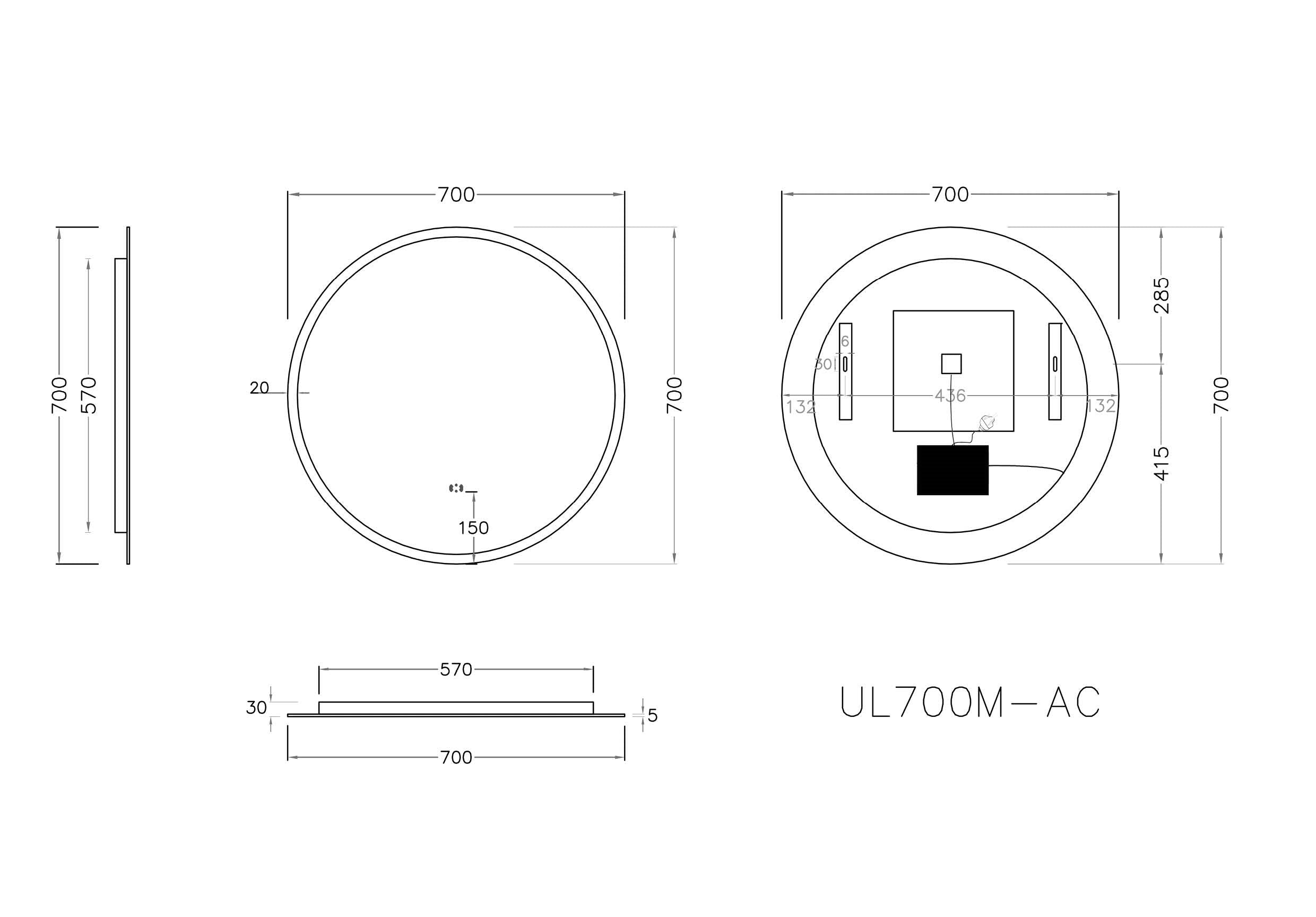 POSEIDON ACRYLIC ROUND BACKLIT LED MIRROR 3 COLOUR LIGHTS 700MM