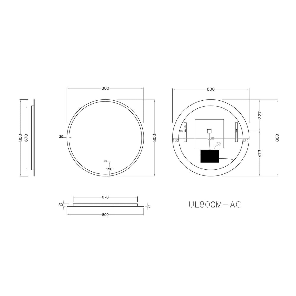 POSEIDON ACRYLIC ROUND BACKLIT LED MIRROR 3 COLOUR LIGHTS 800X800MM