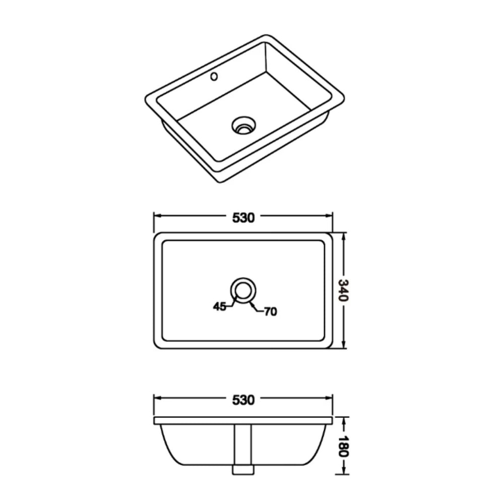 CLAYA RECTANGULAR UNDER COUNTER BASIN MATTE WHITE 530X340MM