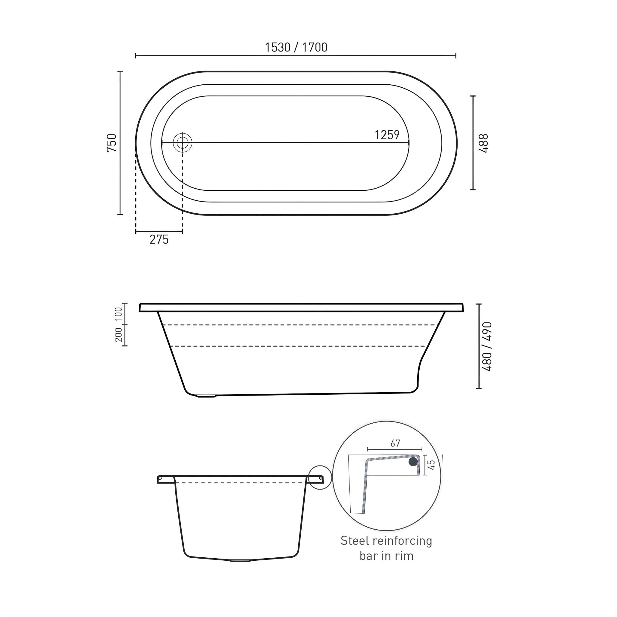 DECINA UNO INSET CONTOUR SPA BATH GLOSS WHITE (AVAILABLE IN 1530MM AND 1700MM) WITH 12-JETS