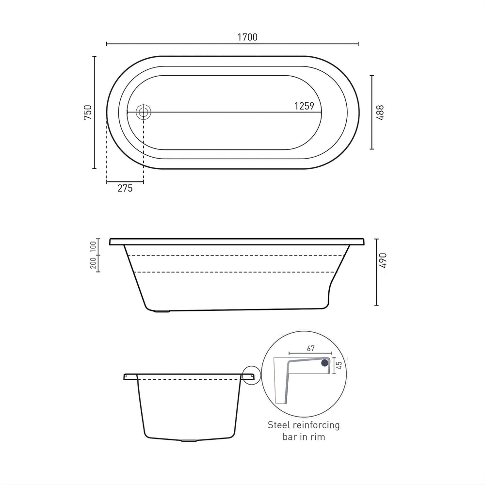 DECINA UNO INSET DOLCE VITA SPA BATH GLOSS WHITE 1700MM WITH 16-JETS