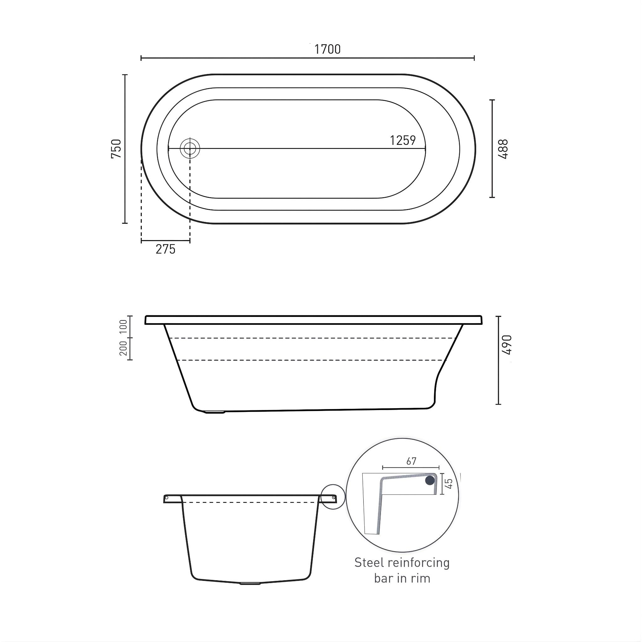 DECINA UNO INSET DOLCE VITA SPA BATH GLOSS WHITE 1700MM WITH 16-JETS