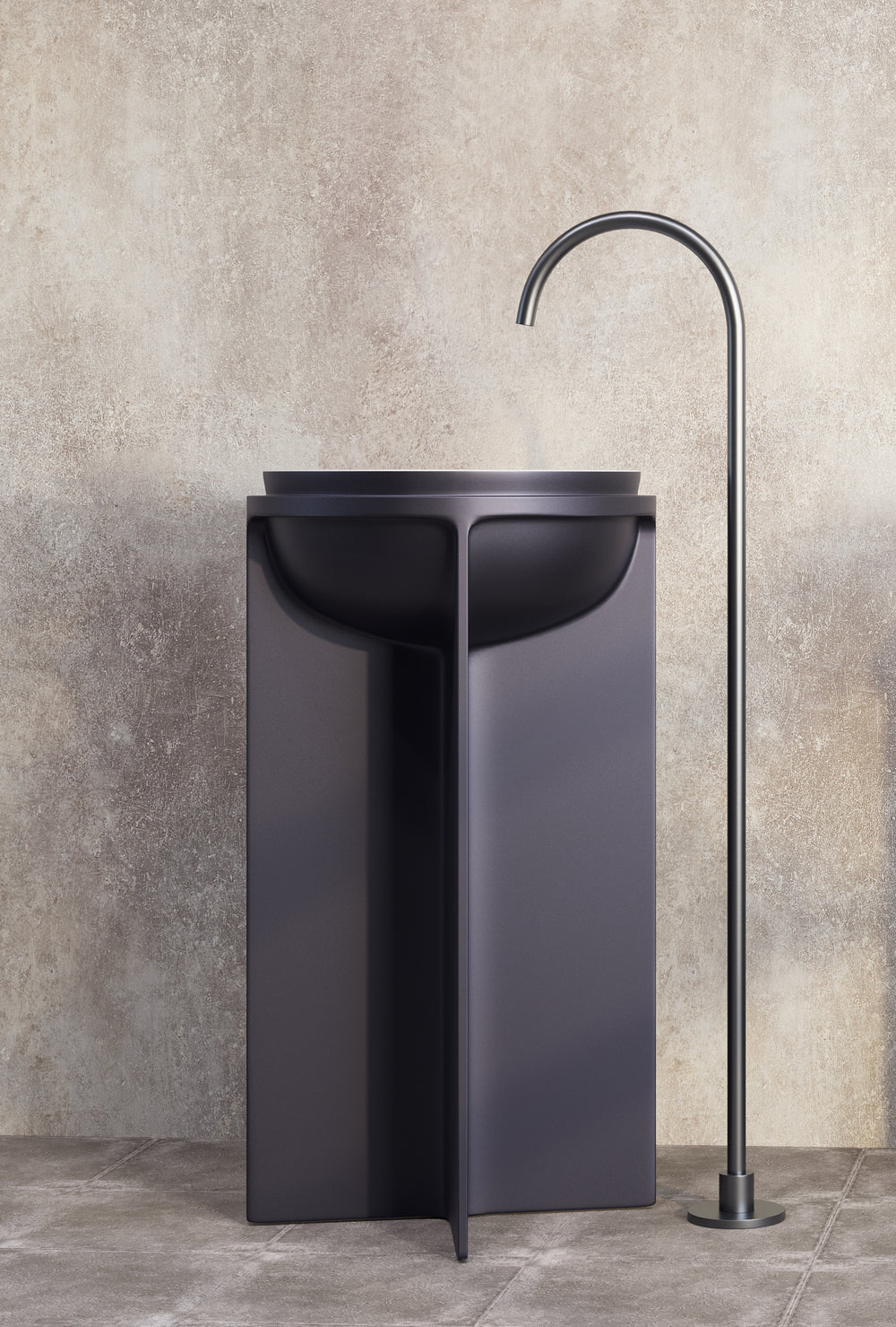 BELBAGNO UNO FREESTANDING PEDESTAL BASIN MATTE WHITE AND COOL GREY 500MM X 800MM