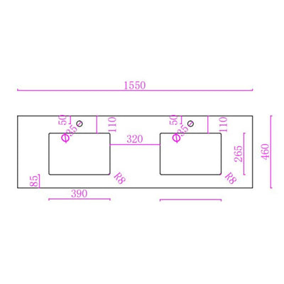 POSEDION PURE WHITE NANO DOUBLE BOWL VANITY CRYSTALLISED TOP 1500MM