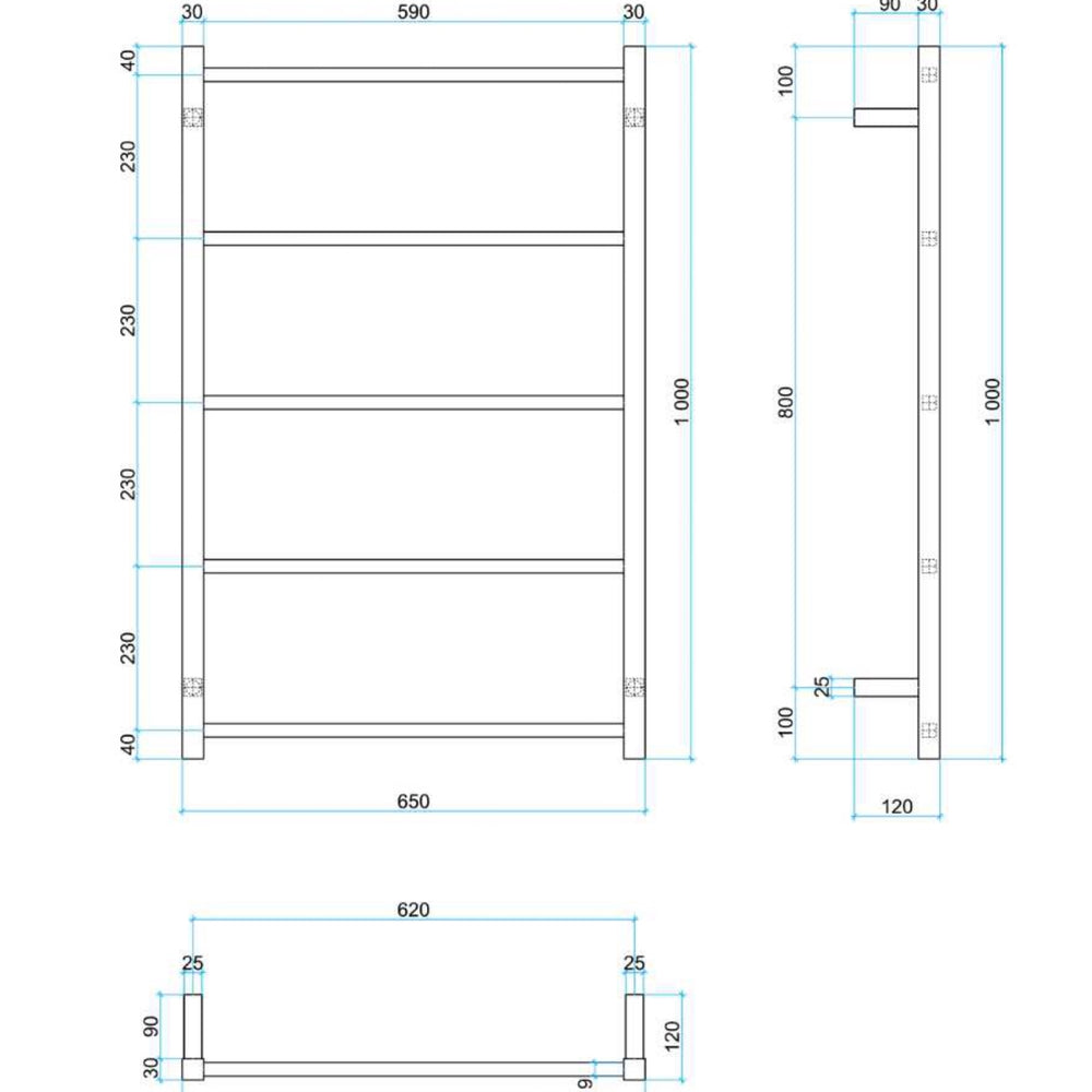 THERMOGROUP STRAIGHT SQUARE NON-HEATED LADDER TOWEL RAIL 650MM