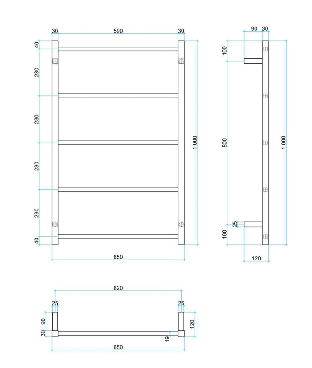 THERMOGROUP STRAIGHT SQUARE NON-HEATED LADDER TOWEL RAIL 650MM