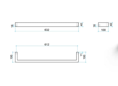 THERMOGROUP NON-HEATED SINGLE BAR TOWEL RAIL SQUARE STAINLESS STEEL 632MM