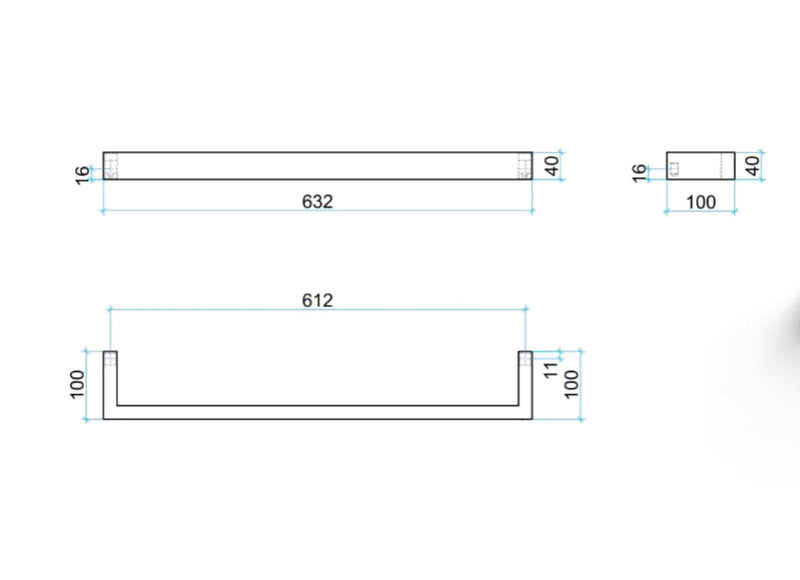 THERMOGROUP USS6 SQUARE NON-HEATED SINGLE BAR TOWEL RAIL 632MM