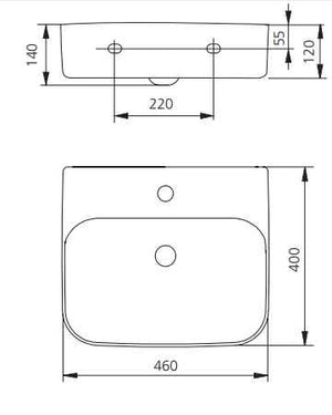 OLIVERI DUBLIN RECTANGULAR WALL HUNG BASIN WHITE 460MM