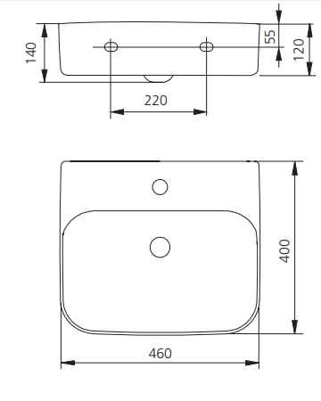OLIVERI DUBLIN RECTANGULAR WALL HUNG BASIN WHITE 460MM