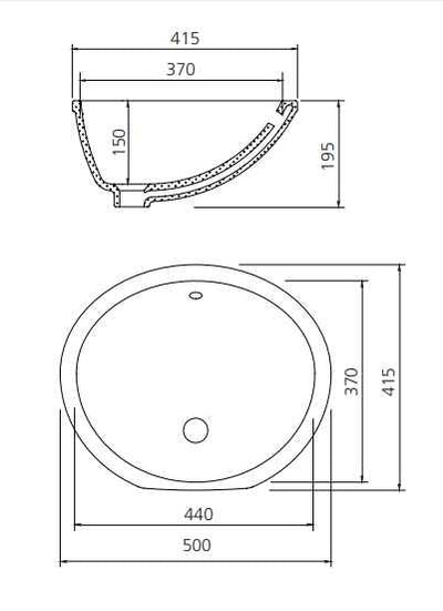 OLIVERI OSLO OVAL UNDERMOUNT BASIN WHITE 500MM