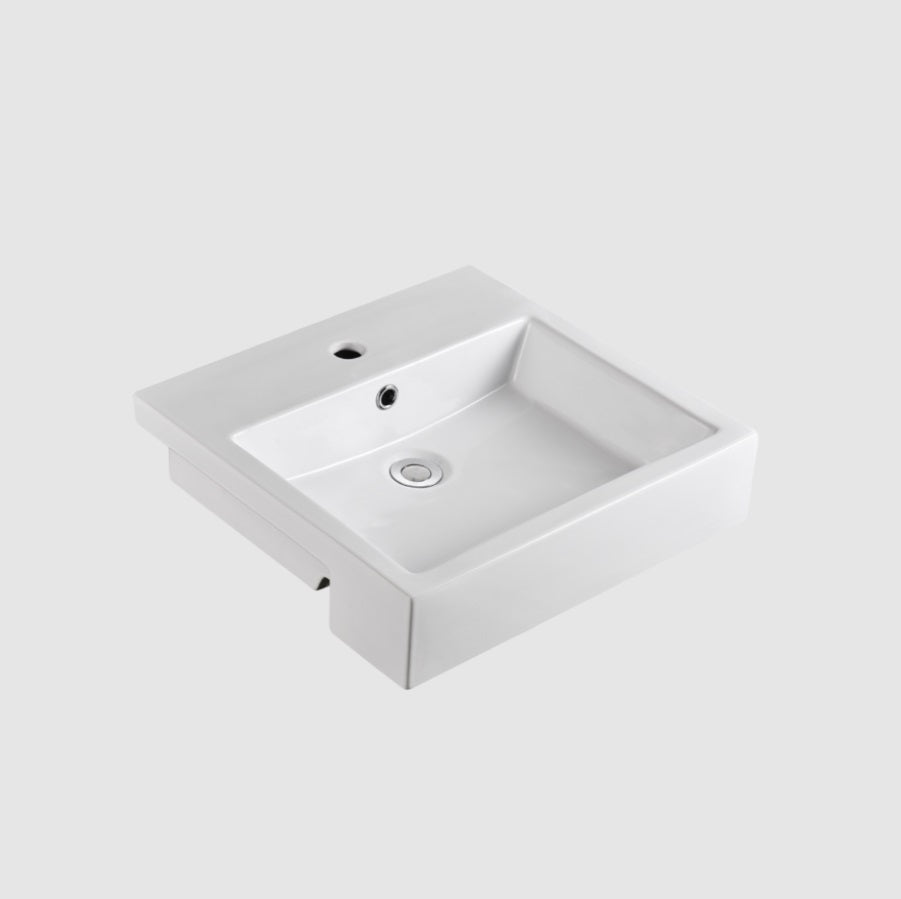 OLIVERI MUNICH SQUARE SEMI-RECESSED BASIN WHITE 500MM