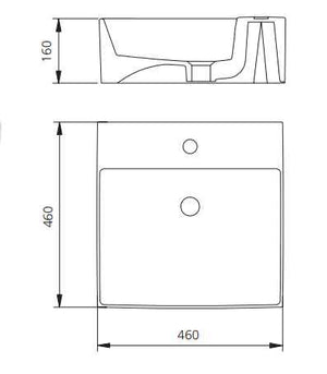 OLIVERI MUNICH SQUARE ABOVE COUNTER TOP BASIN WHITE 460MM