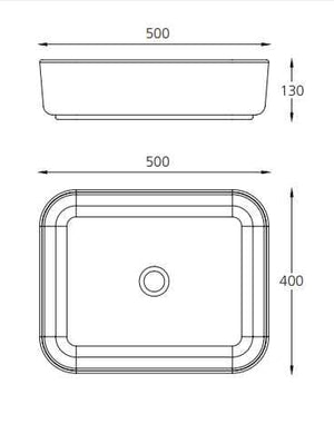 OLIVERI NAPLES RECTANGULAR ABOVE COUNTER TOP BASIN WHITE 500MM