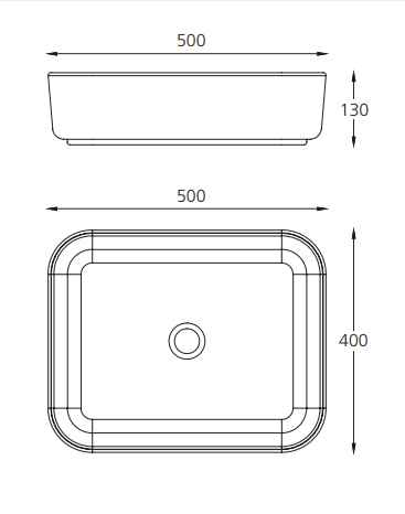 OLIVERI NAPLES RECTANGULAR ABOVE COUNTER TOP BASIN WHITE 500MM