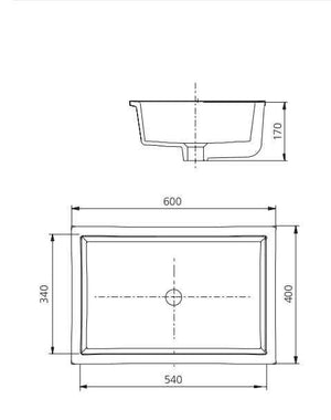 OLIVERI OSLO RECTANGULAR UNDERMOUNT BASIN WHITE 600MM