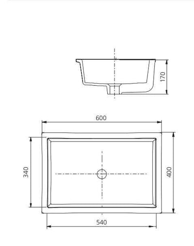 OLIVERI OSLO RECTANGULAR UNDERMOUNT BASIN WHITE 600MM