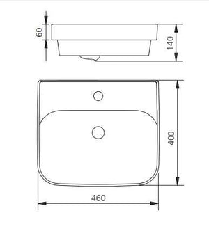 OLIVERI DUBLIN RECTANGULAR INSET BASIN WHITE 460MM