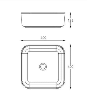 OLIVERI NAPLES SQUARE ABOVE COUNTER TOP BASIN WHITE 400MM