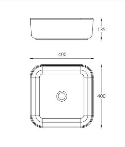 OLIVERI NAPLES SQUARE ABOVE COUNTER TOP BASIN WHITE 400MM