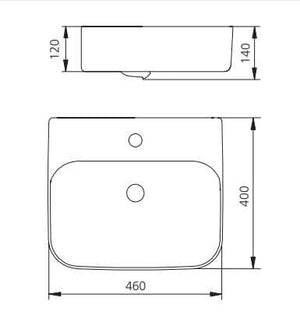 OLIVERI DUBLIN RECTANGULAR ABOVE COUNTER TOP BASIN WHITE 460MM