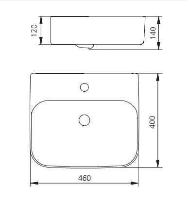 OLIVERI DUBLIN RECTANGULAR ABOVE COUNTER TOP BASIN WHITE 460MM