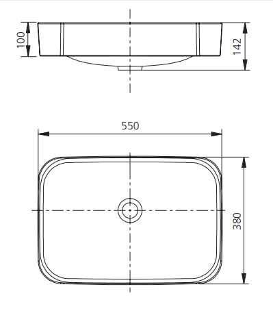 OLIVERI VIENNA RECTANGULAR ABOVE COUNTER TOP BASIN WHITE 550MM