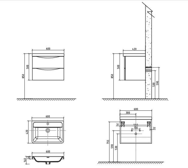 BEL BAGNO ANCONA GLOSS WHITE 600MM SINGLE BOWL WALL HUNG VANITY AND BASIN