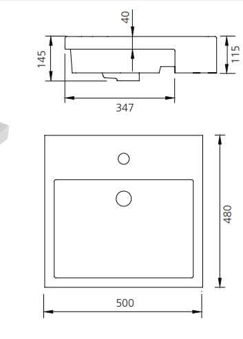 OLIVERI MUNICH SQUARE SEMI-RECESSED BASIN WHITE 500MM