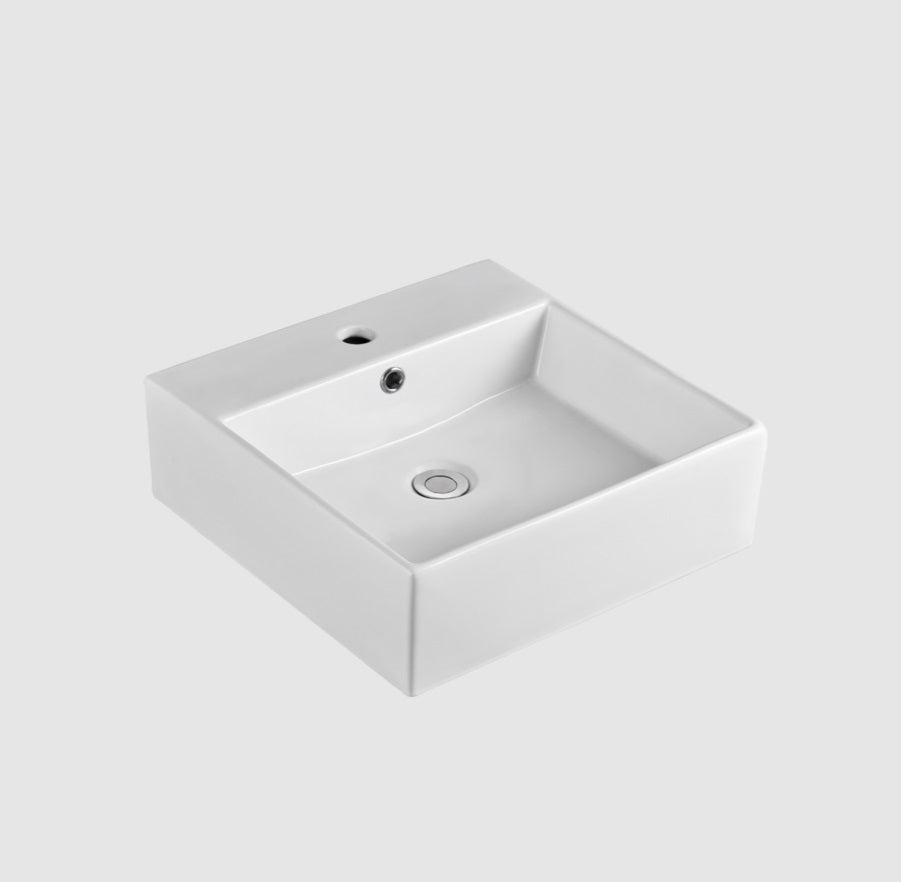 OLIVERI MUNICH SQUARE ABOVE COUNTER TOP BASIN WHITE 460MM