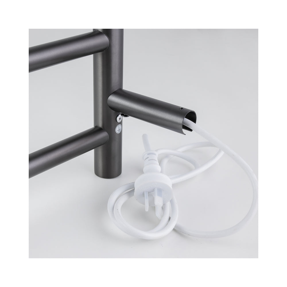 AQUAPERLA 4-BAR ROUND LADDER HEATED TOWEL RAIL BRUSHED GUN METAL 520MM