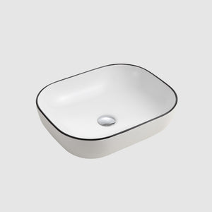 OLIVERI NAPLES OVAL ABOVE COUNTER BLACK LINE BASIN WHITE 465MM