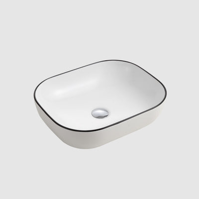 OLIVERI NAPLES OVAL ABOVE COUNTER BLACK LINE BASIN WHITE 465MM