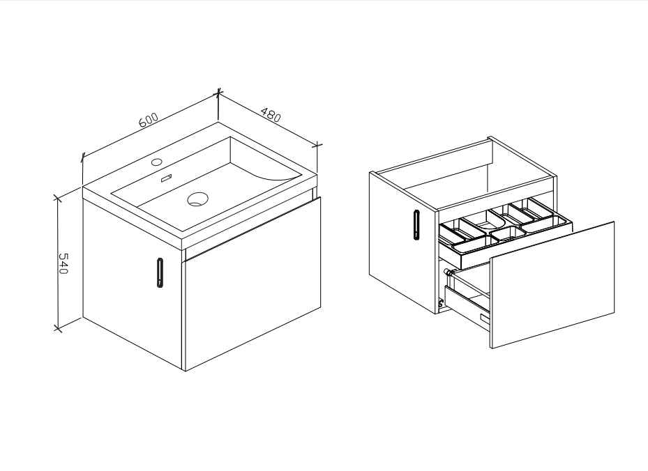 BEL BAGNO ROXANNE WHITE OAK 600MM SINGLE BOWL WALL HUNG VANITY