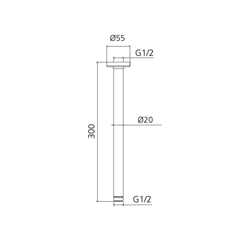 OLIVERI ROME CEILING MOUNTED SHOWER ARM 300MM CLASSIC GOLD