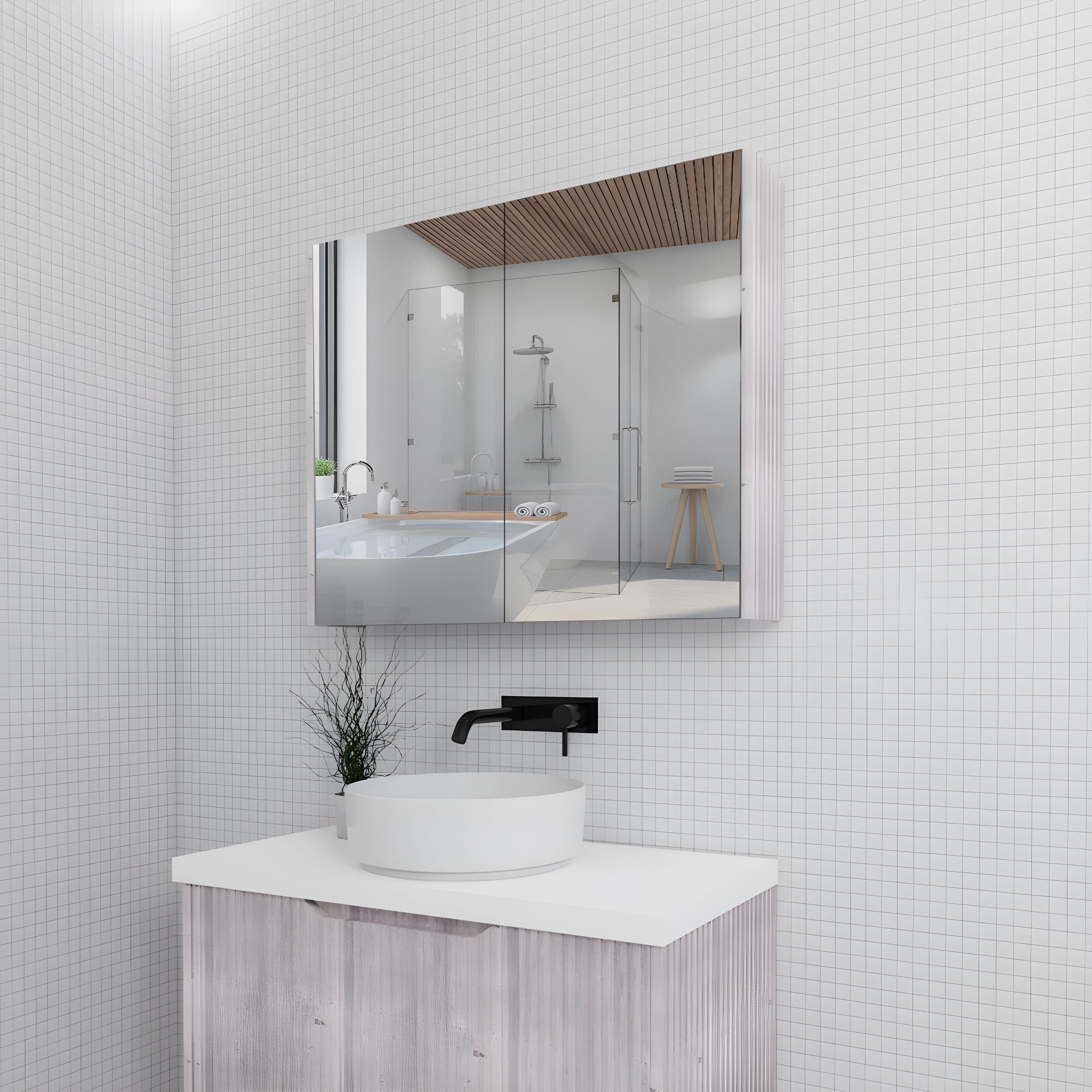 RIVA GENEVA WHITE OAK FLUTED MIRROR CABINET 900X720MM