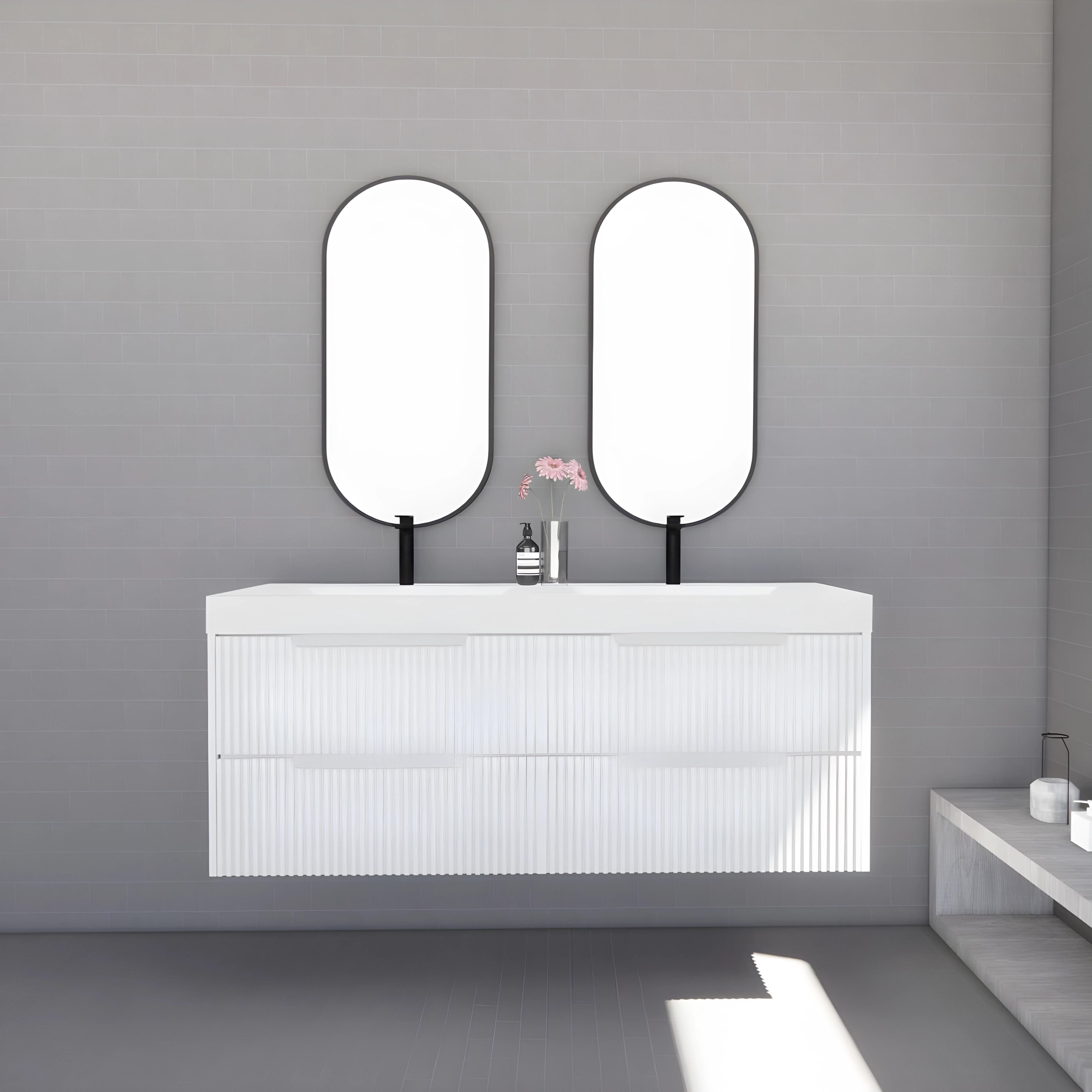 RIVA BALI MATTE WHITE 1500MM DOUBLE BOWL WALL HUNG VANITY