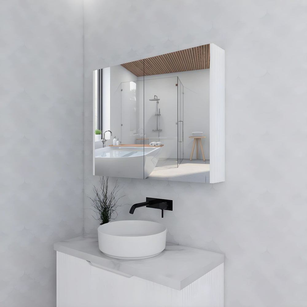 RIVA GENEVA MATTE WHITE FLUTED MIRROR CABINET 900X720MM