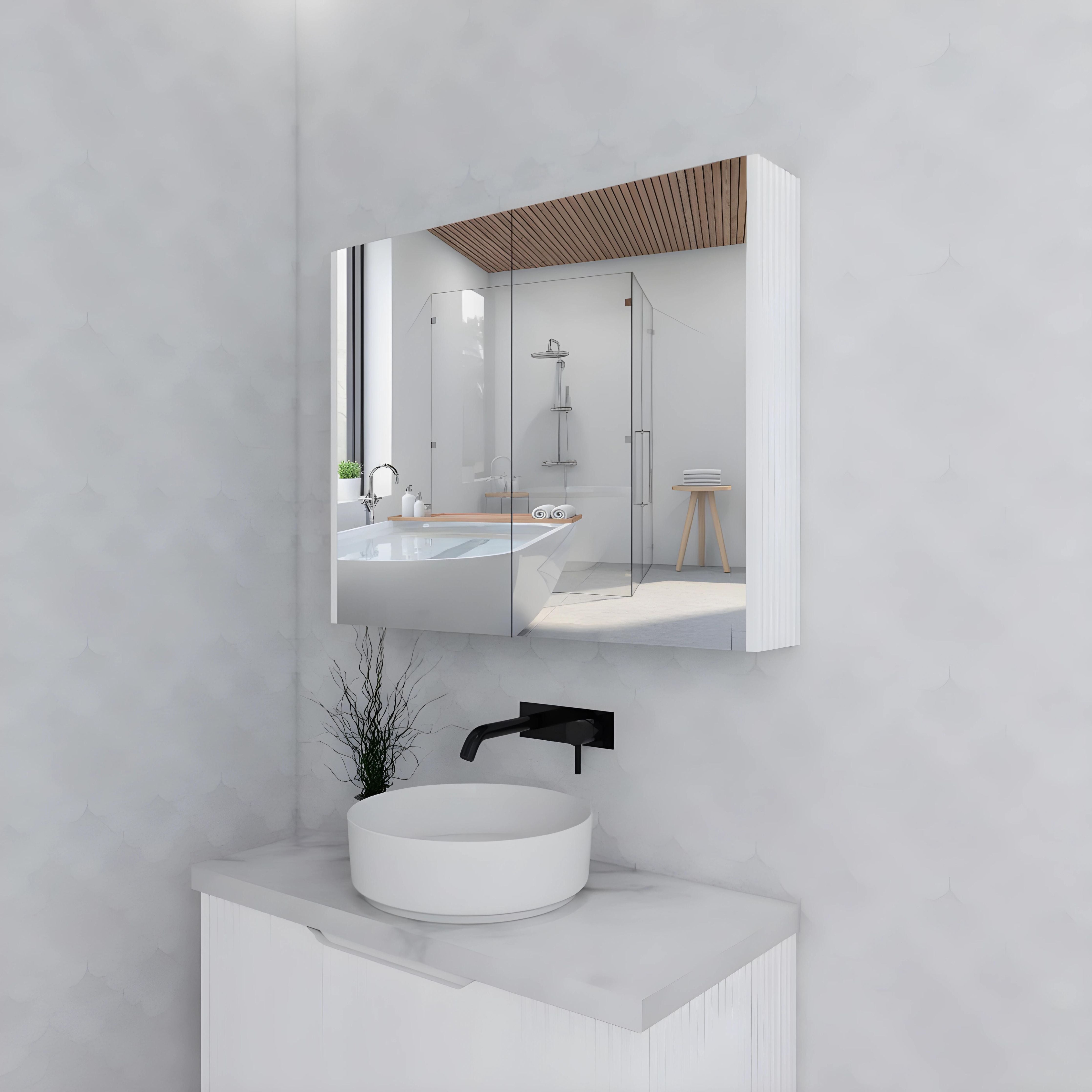 RIVA GENEVA MATTE WHITE FLUTED MIRROR CABINET 900MM