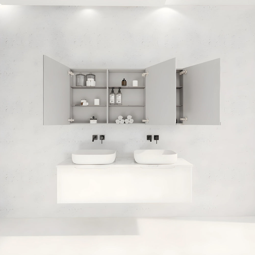 RIVA GENEVA MATTE WHITE FLUTED MIRROR CABINET 1500X720MM