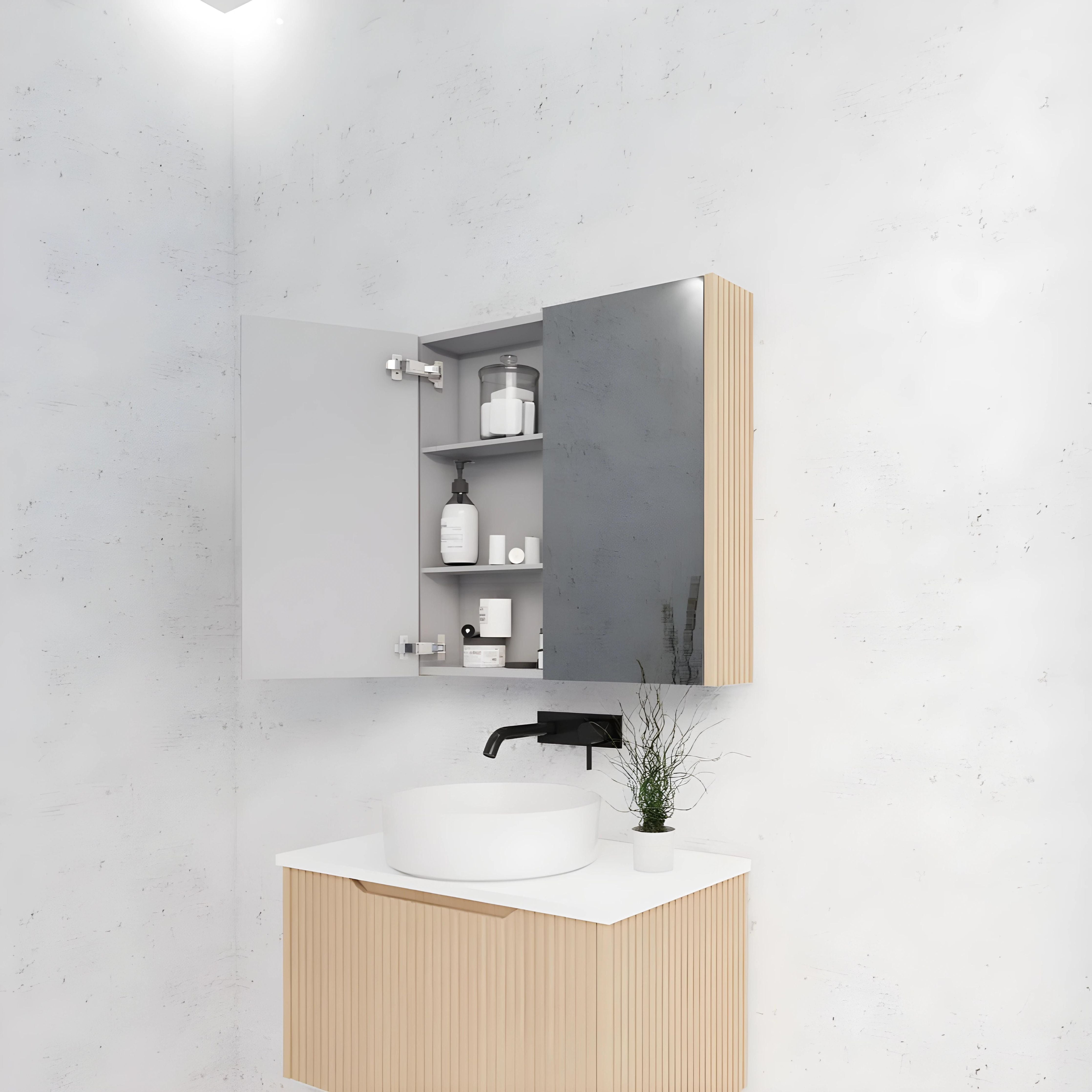 RIVA GENEVA AMERICAN OAK FLUTED MIRROR CABINET 750X720MM