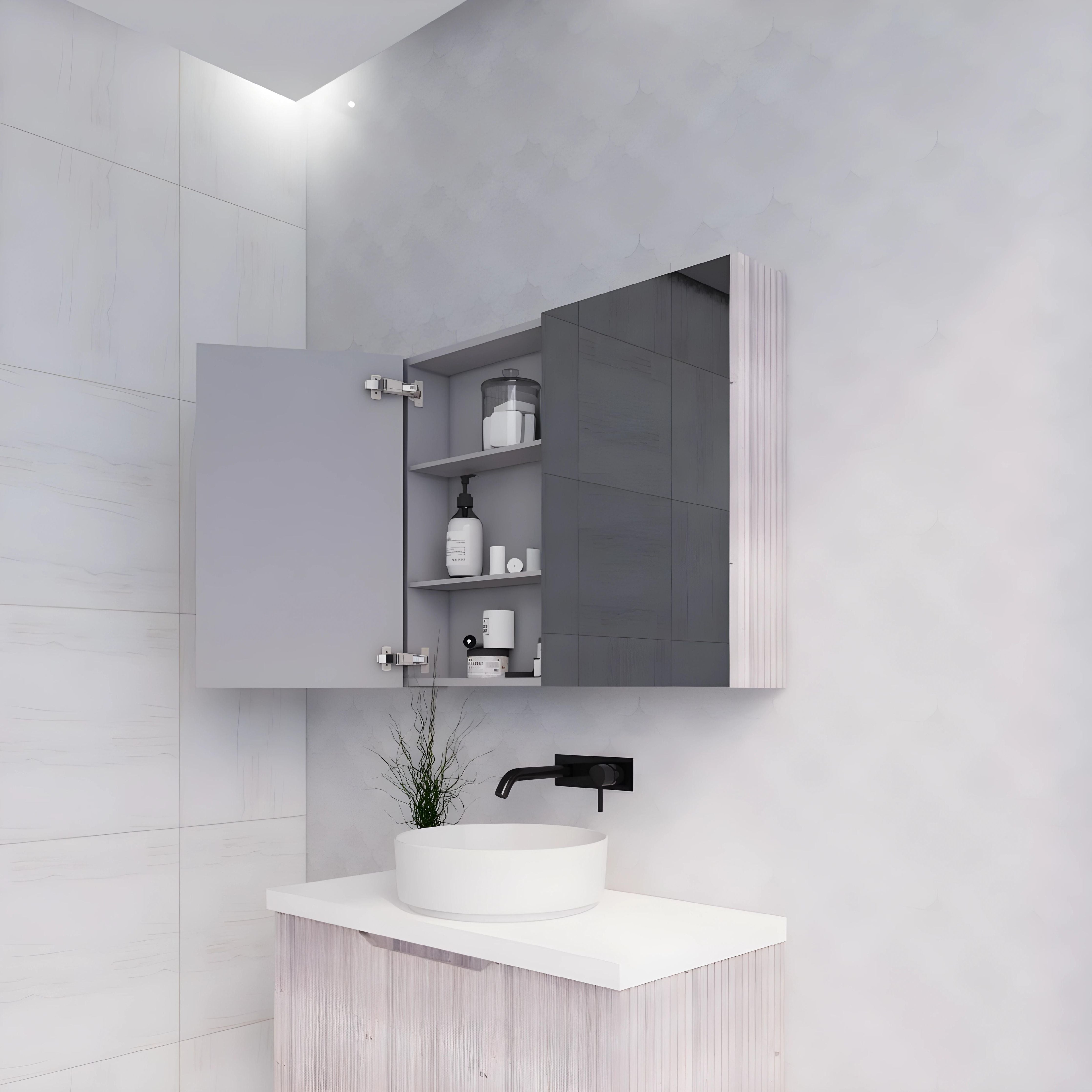 RIVA GENEVA WHITE OAK FLUTED MIRROR CABINET 900X720MM