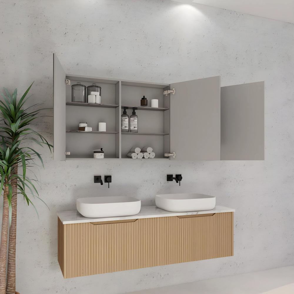 RIVA GENEVA AMERICAN OAK FLUTED MIRROR CABINET 1500X720MM