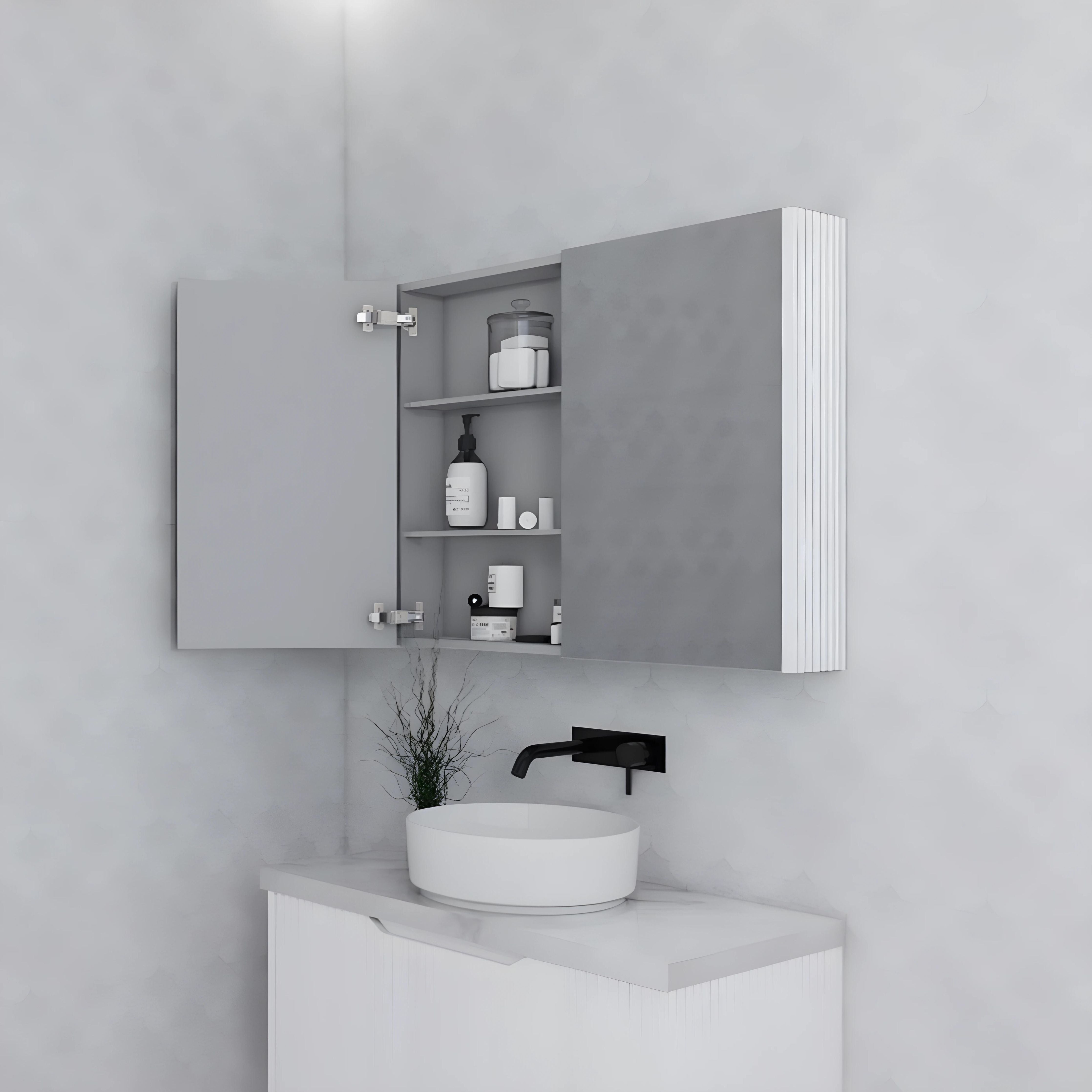 RIVA GENEVA MATTE WHITE FLUTED MIRROR CABINET 900X720MM
