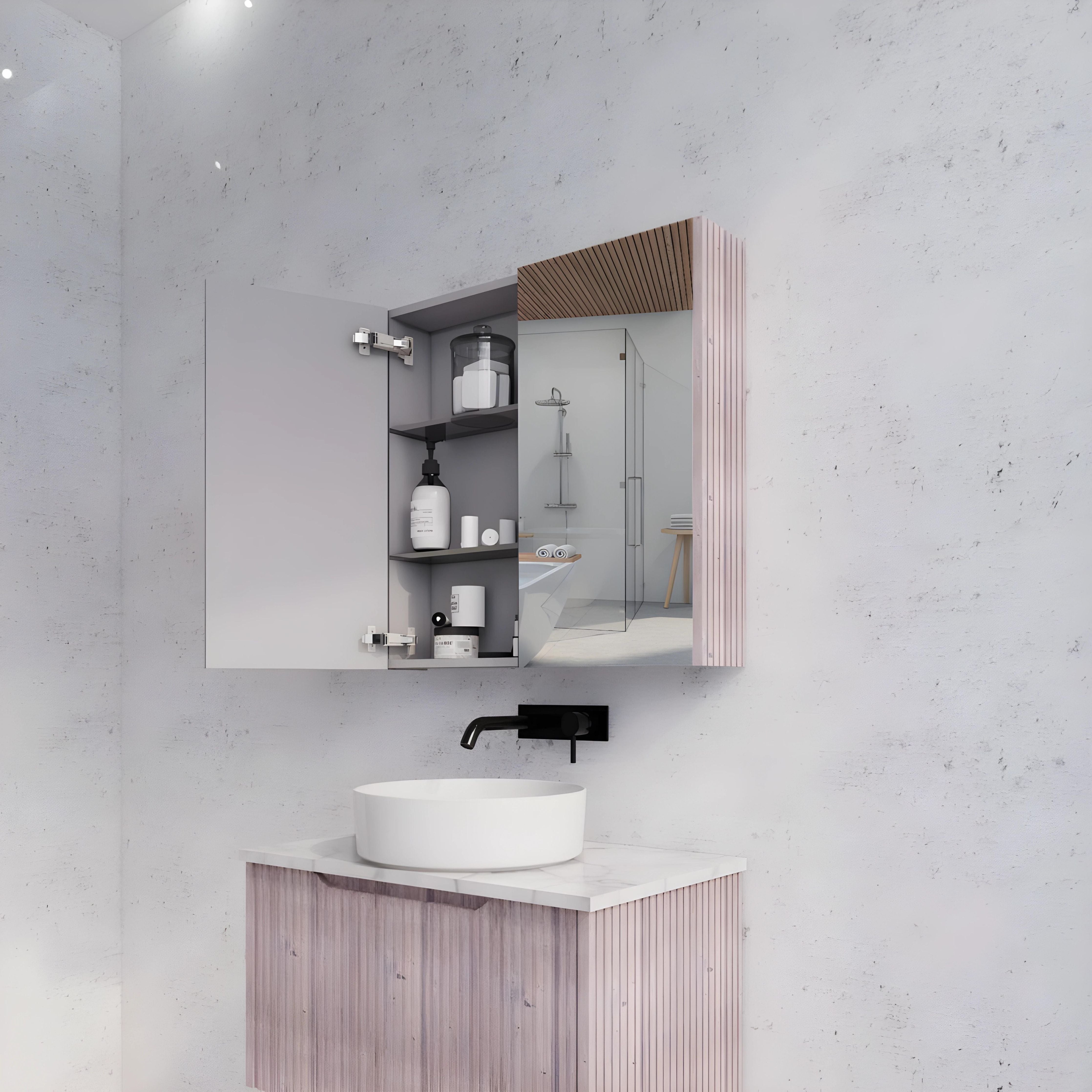 RIVA GENEVA WHITE OAK FLUTED MIRROR CABINET 750X720MM
