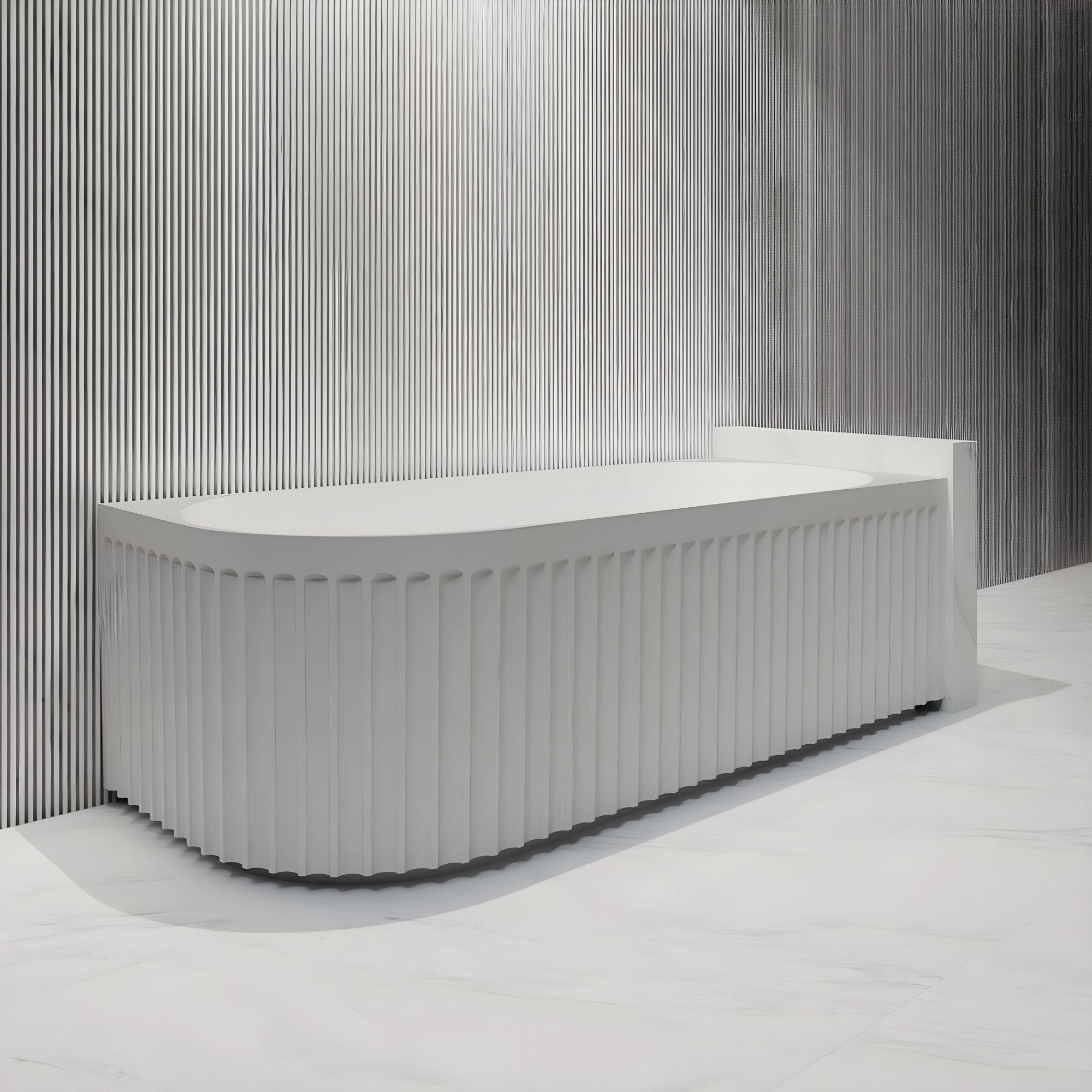 RIVA ROMA FLUTED RIGHT CORNER BATHTUB MATTE WHITE (AVAILABLE IN 1500MM AND 1700MM)