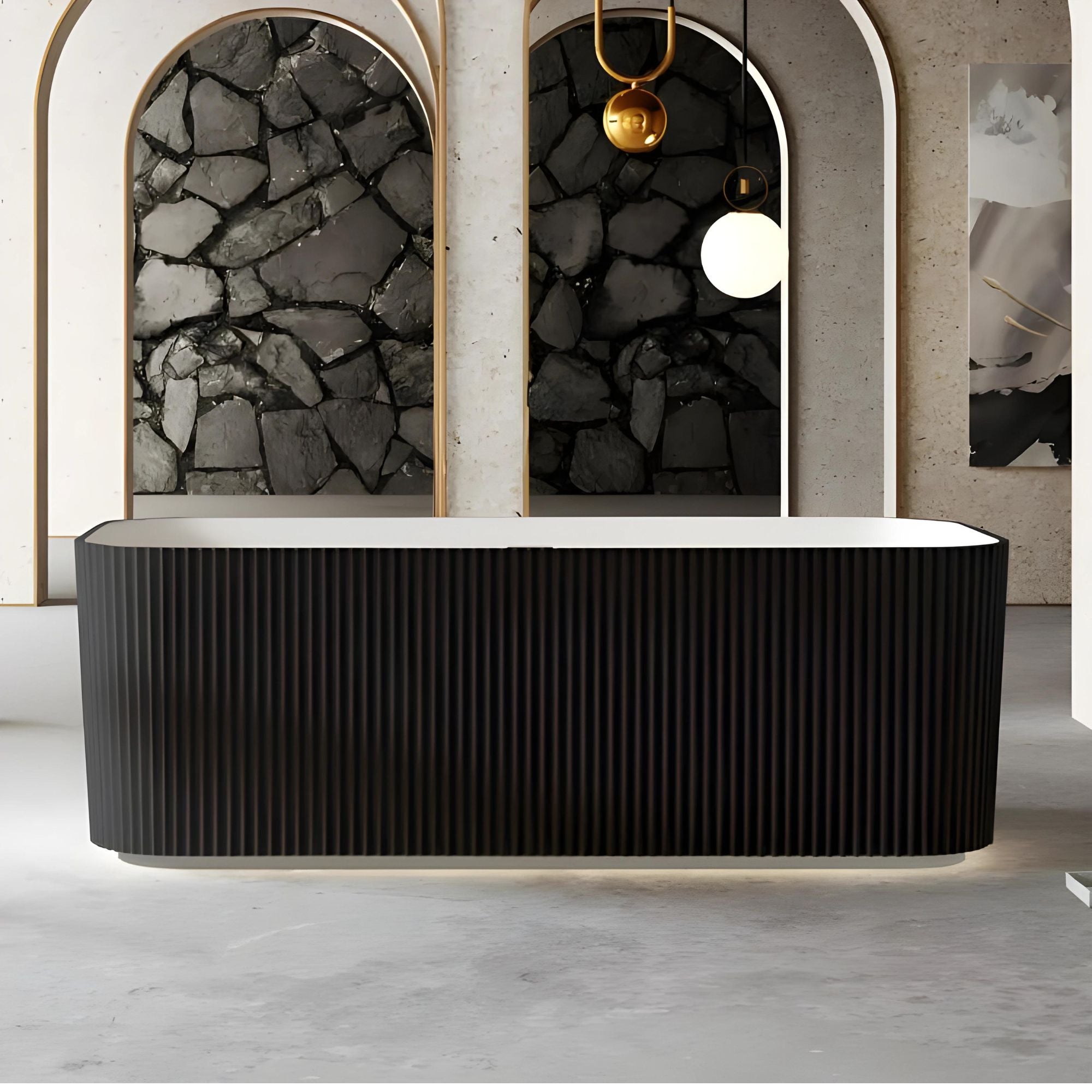 RIVA MILANO V-GROOVE FREESTANDING BATHTUB MATTE WHITE AND BLACK 1500MM