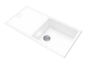 AQUAPERLA GRANITE SINGLE BOWL DRAINBOARD KITCHEN SINK WHITE 1000MM